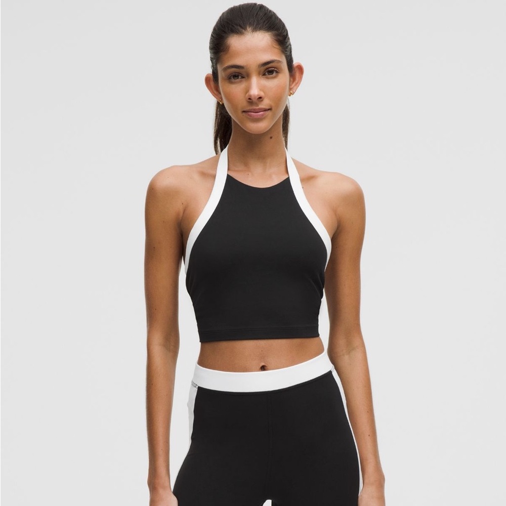 Lululemon Black & White Nulu Cropped Halter Tank Top